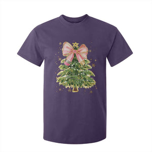 Coquette Bow Christmas T Shirt For Kid Cute Teacher Xmas Tree Pink TS10 Purple Print Your Wear