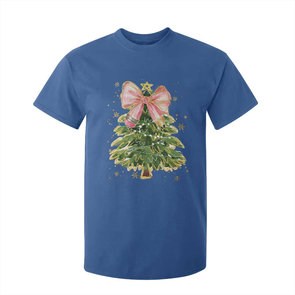 Coquette Bow Christmas T Shirt For Kid Cute Teacher Xmas Tree Pink TS10 Royal Blue Print Your Wear