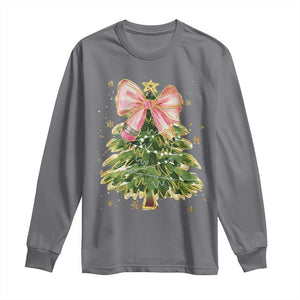 Coquette Bow Christmas Long Sleeve Shirt Cute Teacher Xmas Tree Pink TS10 Charcoal Print Your Wear