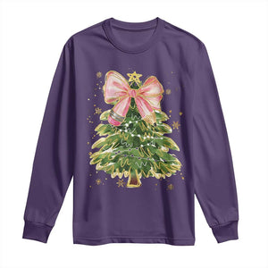 Coquette Bow Christmas Long Sleeve Shirt Cute Teacher Xmas Tree Pink TS10 Purple Print Your Wear