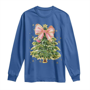 Coquette Bow Christmas Long Sleeve Shirt Cute Teacher Xmas Tree Pink TS10 Royal Blue Print Your Wear