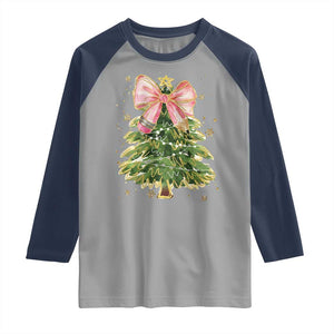 Coquette Bow Christmas Raglan Shirt Cute Teacher Xmas Tree Pink TS10 Sport Gray Navy Print Your Wear