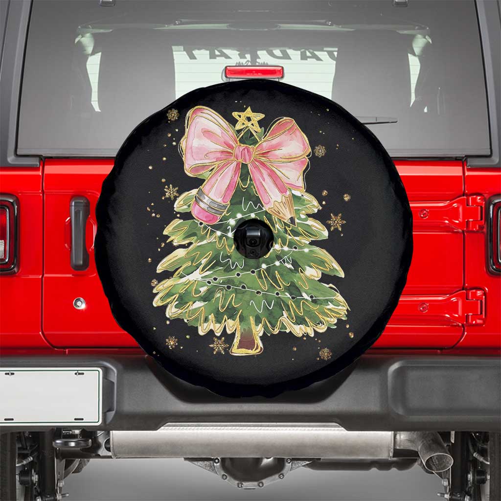 Coquette Bow Christmas Spare Tire Cover Cute Teacher Xmas Tree Pink TS10 Black Print Your Wear
