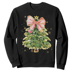 Coquette Bow Christmas Sweatshirt Cute Teacher Xmas Tree Pink TS10 Black Print Your Wear