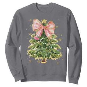 Coquette Bow Christmas Sweatshirt Cute Teacher Xmas Tree Pink TS10 Charcoal Print Your Wear