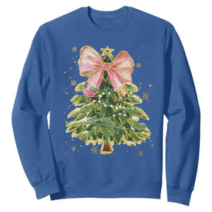 Coquette Bow Christmas Sweatshirt Cute Teacher Xmas Tree Pink TS10 Royal Blue Print Your Wear