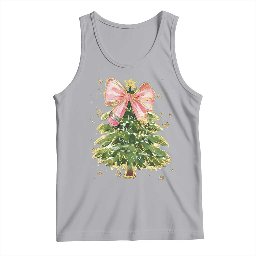 Coquette Bow Christmas Tank Top Cute Teacher Xmas Tree Pink TS10 Athletic Heather Print Your Wear