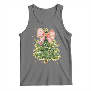 Coquette Bow Christmas Tank Top Cute Teacher Xmas Tree Pink TS10 Black Heather Print Your Wear