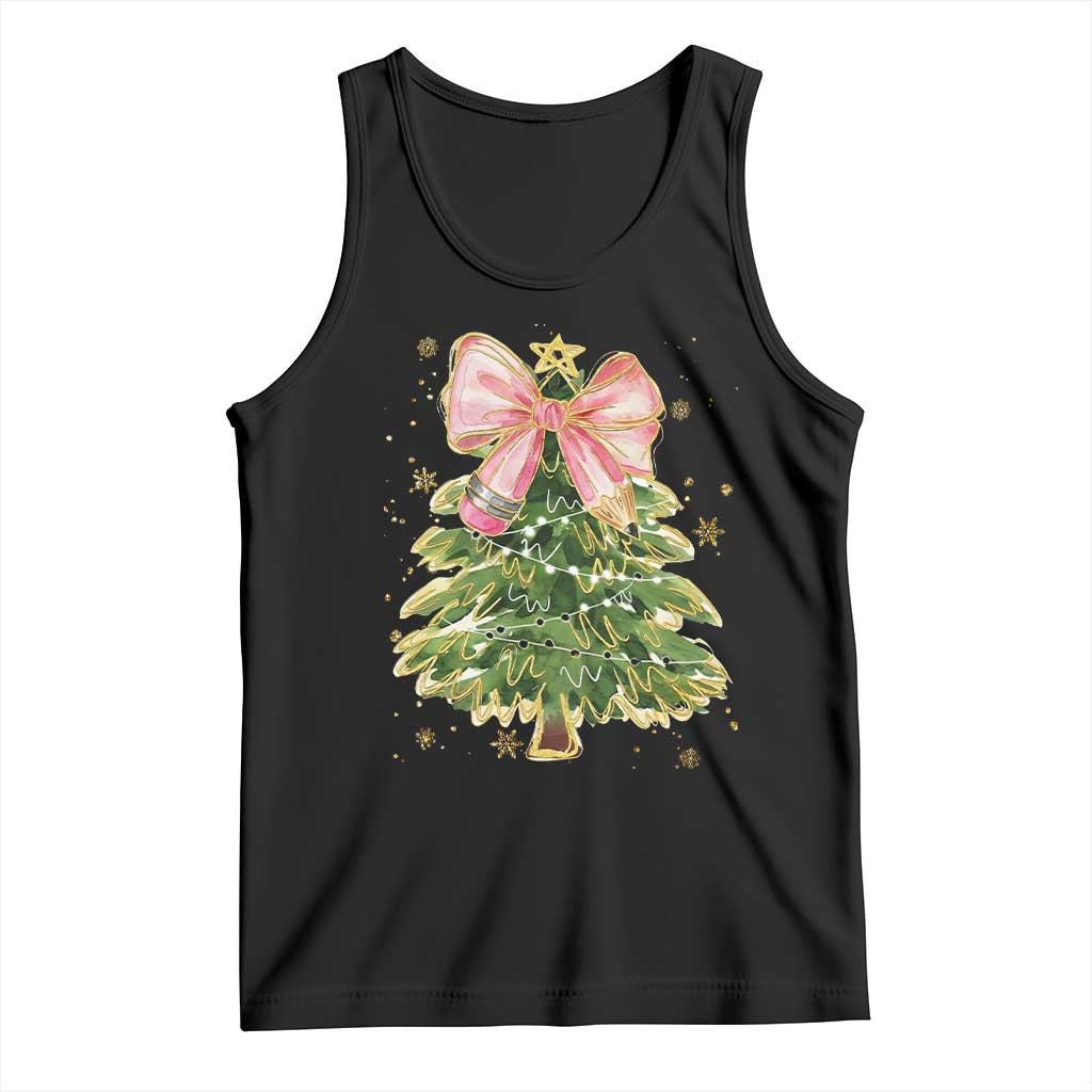 Coquette Bow Christmas Tank Top Cute Teacher Xmas Tree Pink TS10 Black Print Your Wear