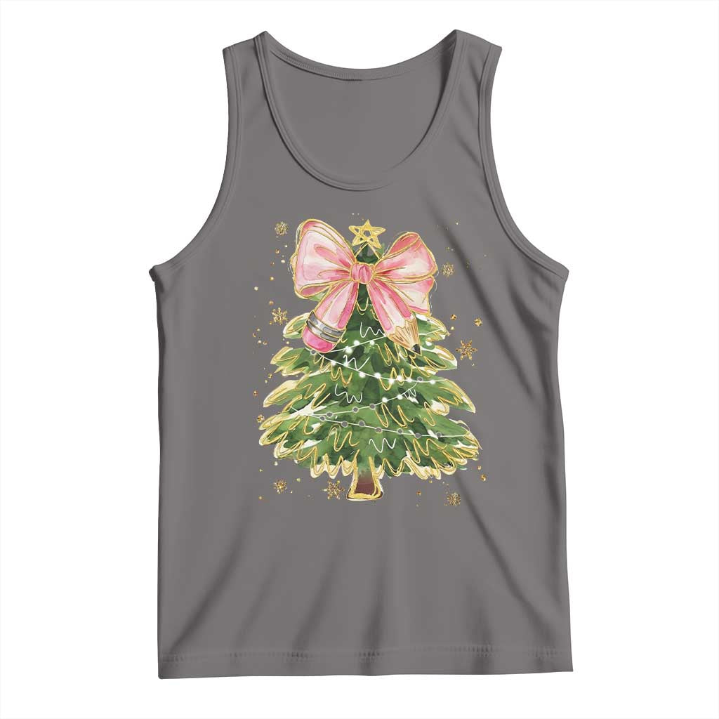 Coquette Bow Christmas Tank Top Cute Teacher Xmas Tree Pink TS10 Deep Heather Print Your Wear