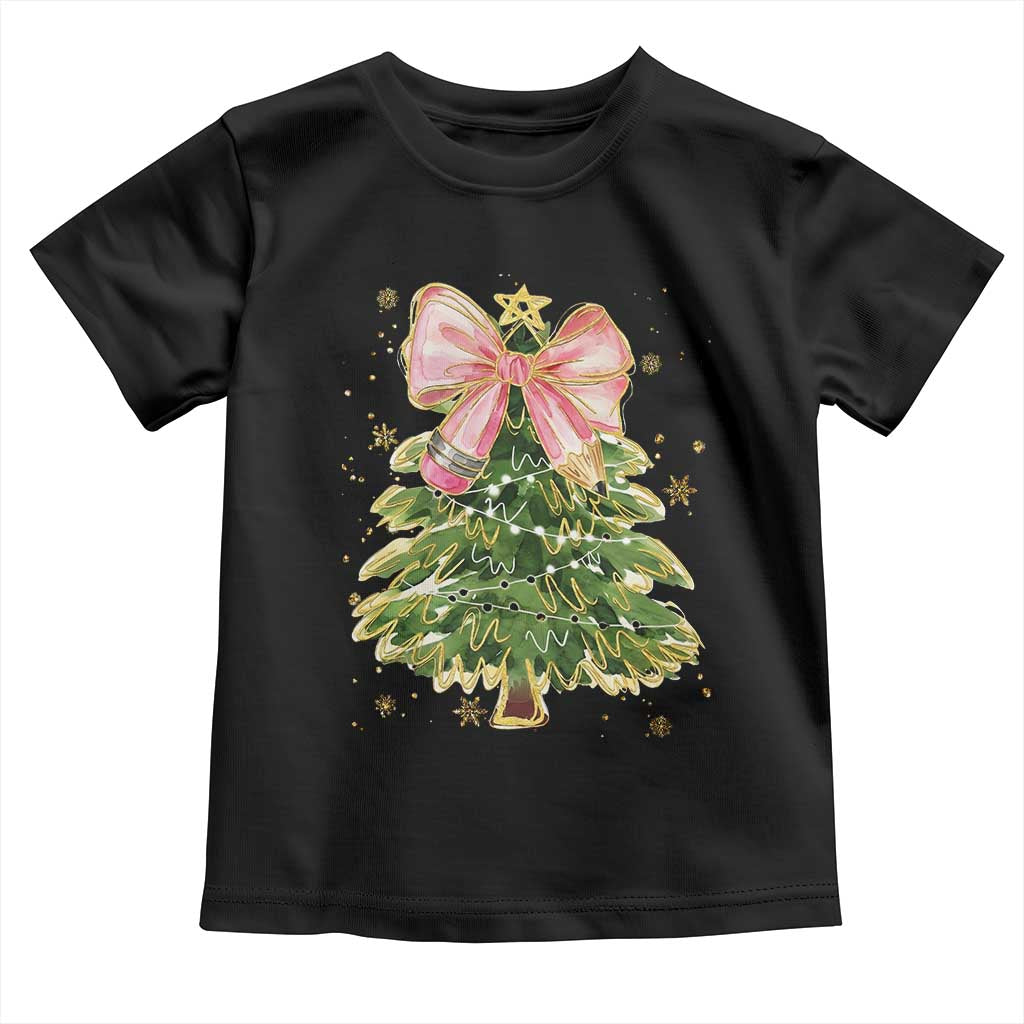 Coquette Bow Christmas Toddler T Shirt Cute Teacher Xmas Tree Pink TS10 Black Print Your Wear