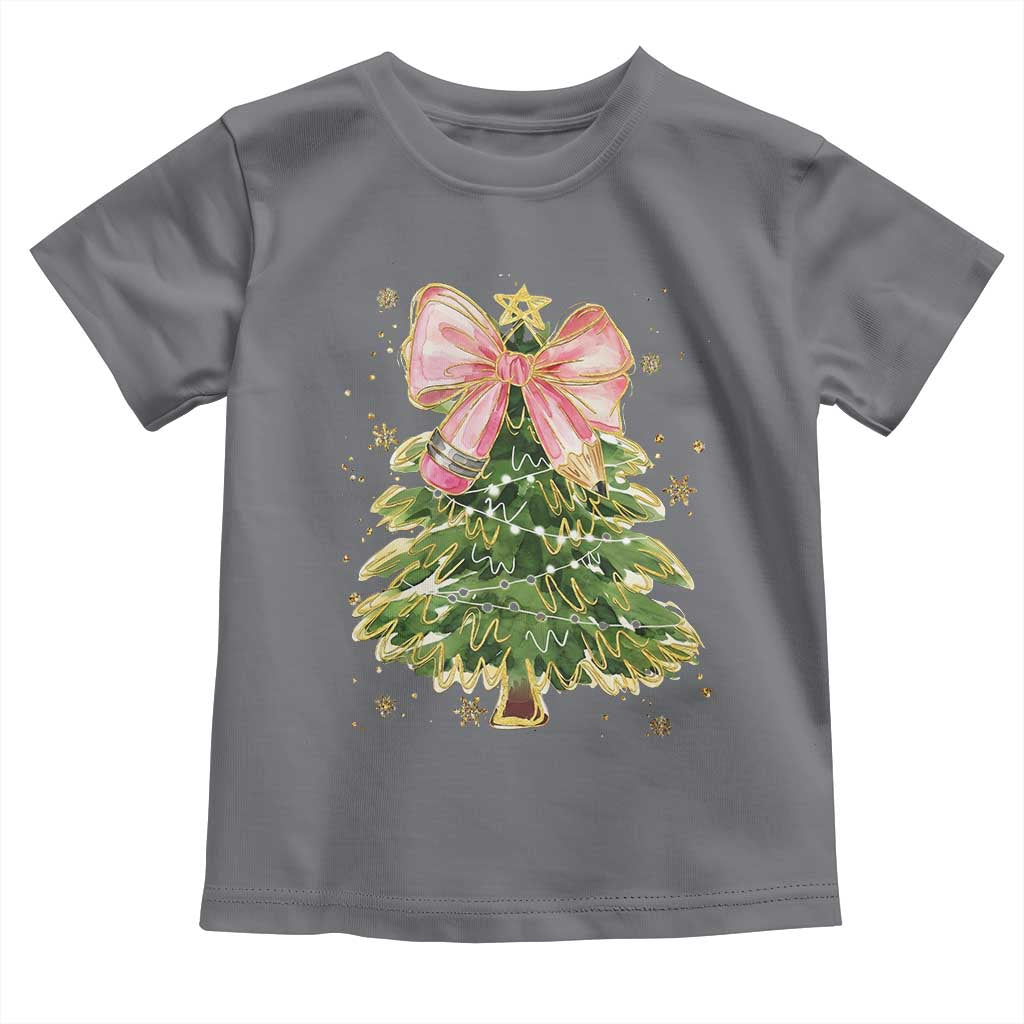 Coquette Bow Christmas Toddler T Shirt Cute Teacher Xmas Tree Pink TS10 Charcoal Print Your Wear