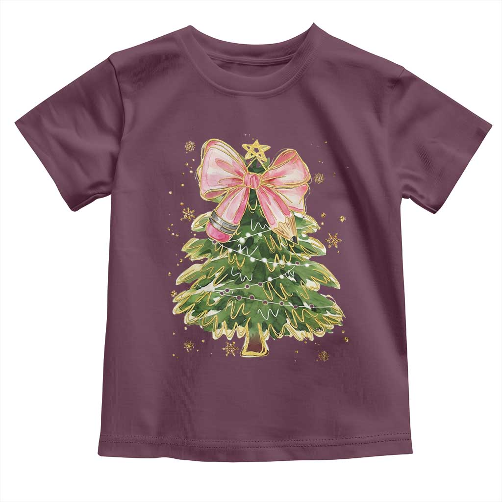 Coquette Bow Christmas Toddler T Shirt Cute Teacher Xmas Tree Pink TS10 Maroon Print Your Wear