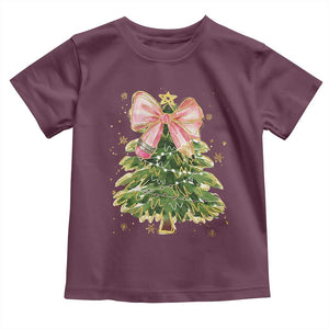 Coquette Bow Christmas Toddler T Shirt Cute Teacher Xmas Tree Pink TS10 Maroon Print Your Wear