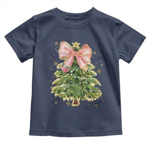 Coquette Bow Christmas Toddler T Shirt Cute Teacher Xmas Tree Pink TS10 Navy Print Your Wear