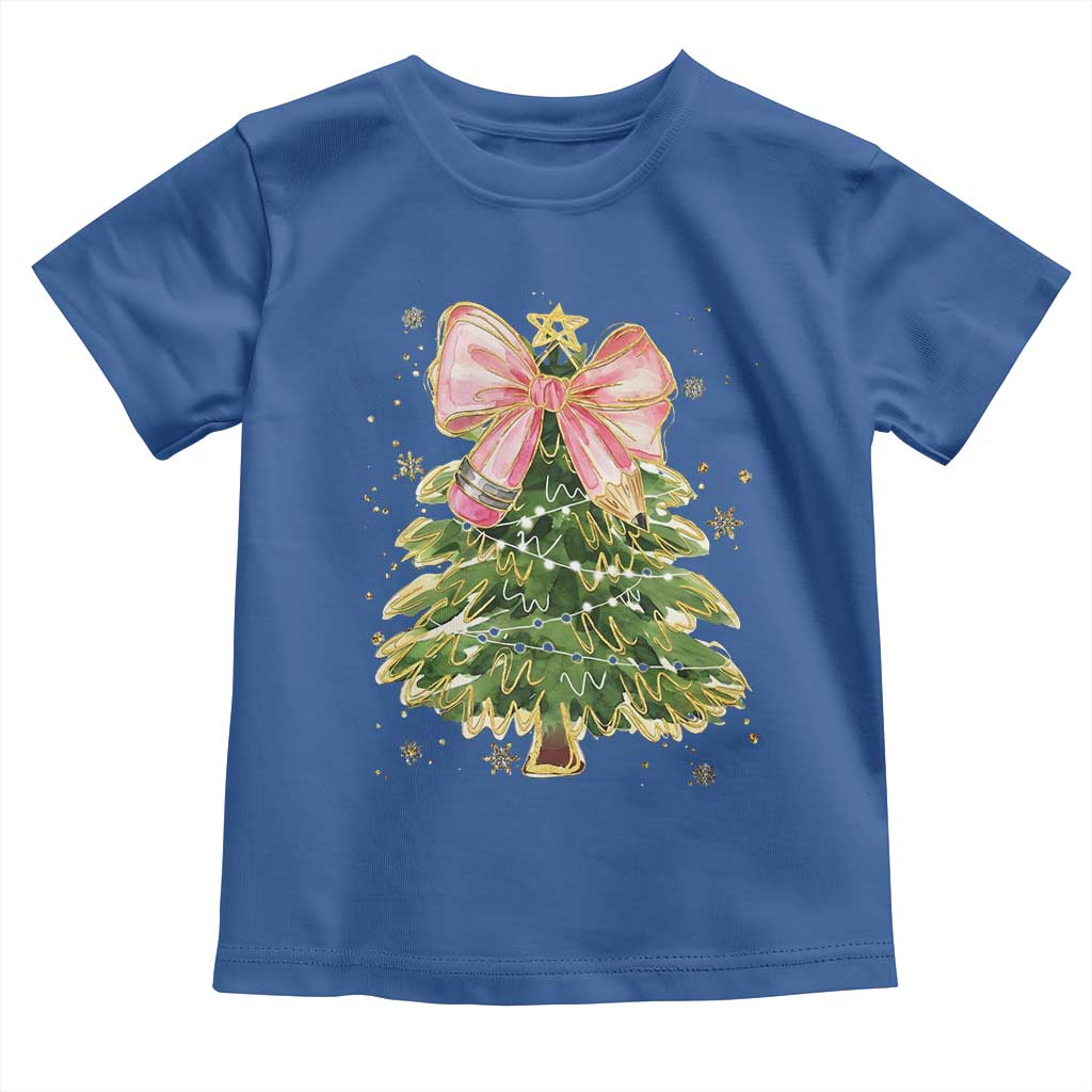 Coquette Bow Christmas Toddler T Shirt Cute Teacher Xmas Tree Pink TS10 Royal Blue Print Your Wear
