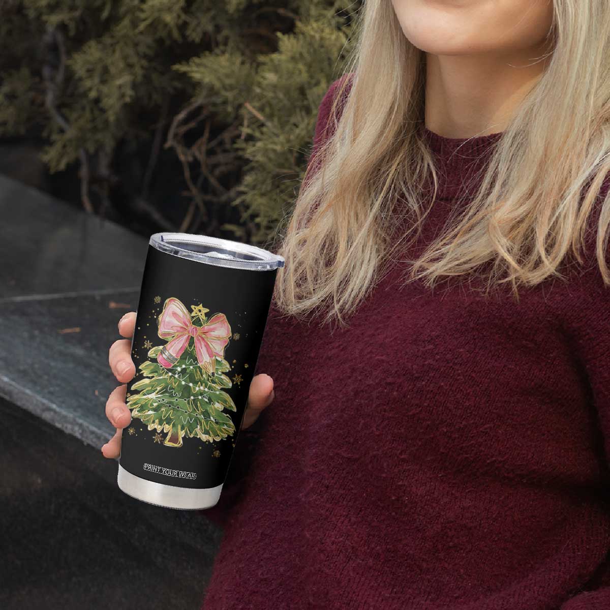 Coquette Bow Christmas Tumbler Cup Cute Teacher Xmas Tree Pink TS10 Print Your Wear
