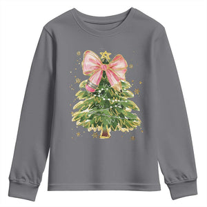 Coquette Bow Christmas Youth Sweatshirt Cute Teacher Xmas Tree Pink TS10 Charcoal Print Your Wear