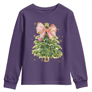 Coquette Bow Christmas Youth Sweatshirt Cute Teacher Xmas Tree Pink TS10 Purple Print Your Wear