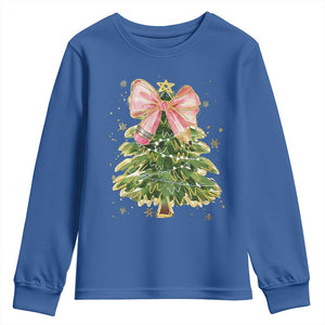 Coquette Bow Christmas Youth Sweatshirt Cute Teacher Xmas Tree Pink TS10 Royal Blue Print Your Wear