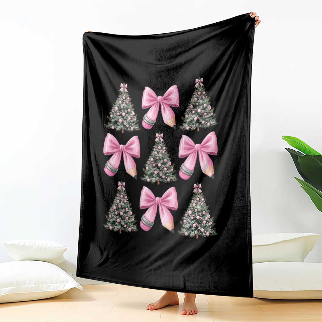 Coquette Bow Christmas Throw Blanket Girly Xmas Tree Teacher Pencil Bow TS10 Print Your Wear