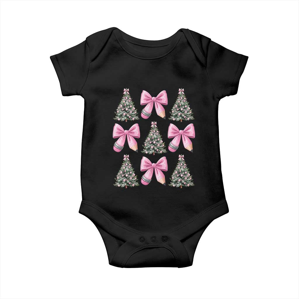 Coquette Bow Christmas Baby Onesie Girly Xmas Tree Teacher Pencil Bow TS10 Black Print Your Wear