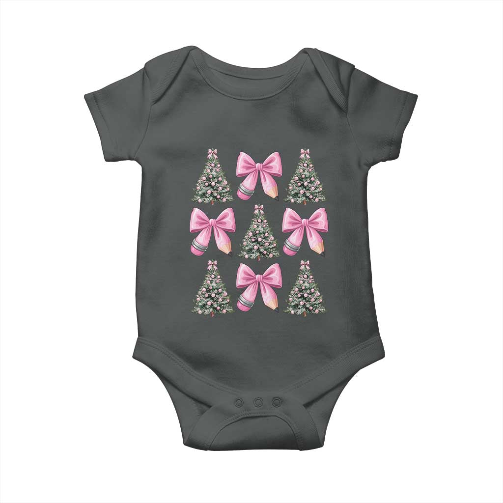 Coquette Bow Christmas Baby Onesie Girly Xmas Tree Teacher Pencil Bow TS10 Dark Heather Print Your Wear