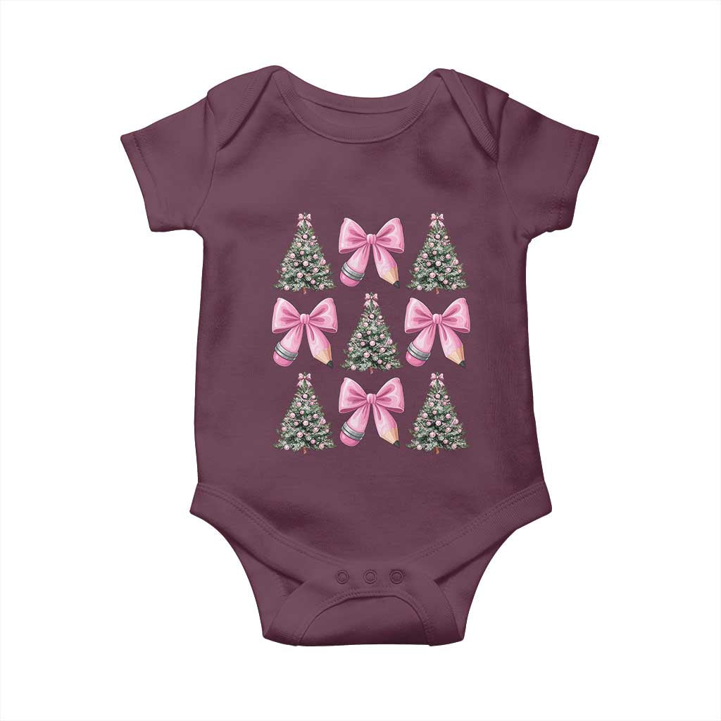 Coquette Bow Christmas Baby Onesie Girly Xmas Tree Teacher Pencil Bow TS10 Maroon Print Your Wear
