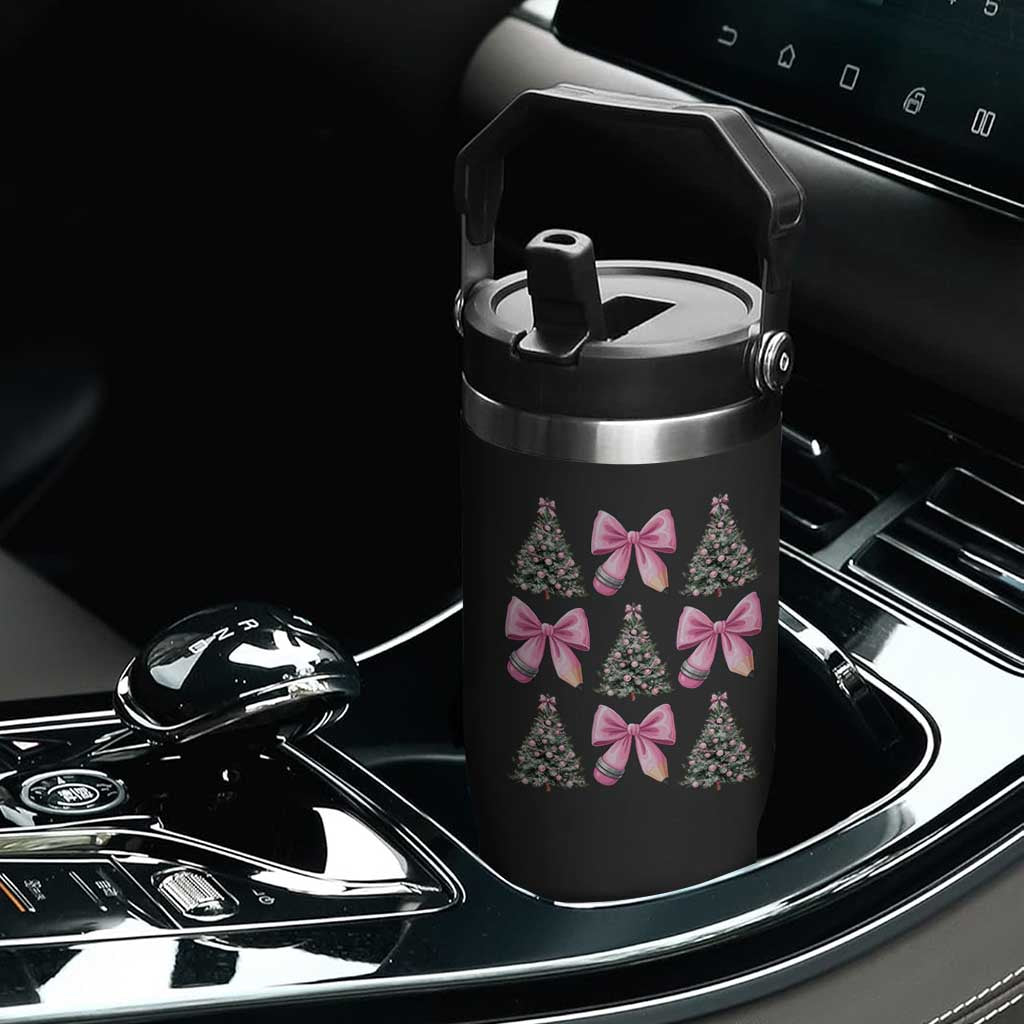 Coquette Bow Christmas Flip Straw Tumbler Girly Xmas Tree Teacher Pencil Bow TS10 Print Your Wear
