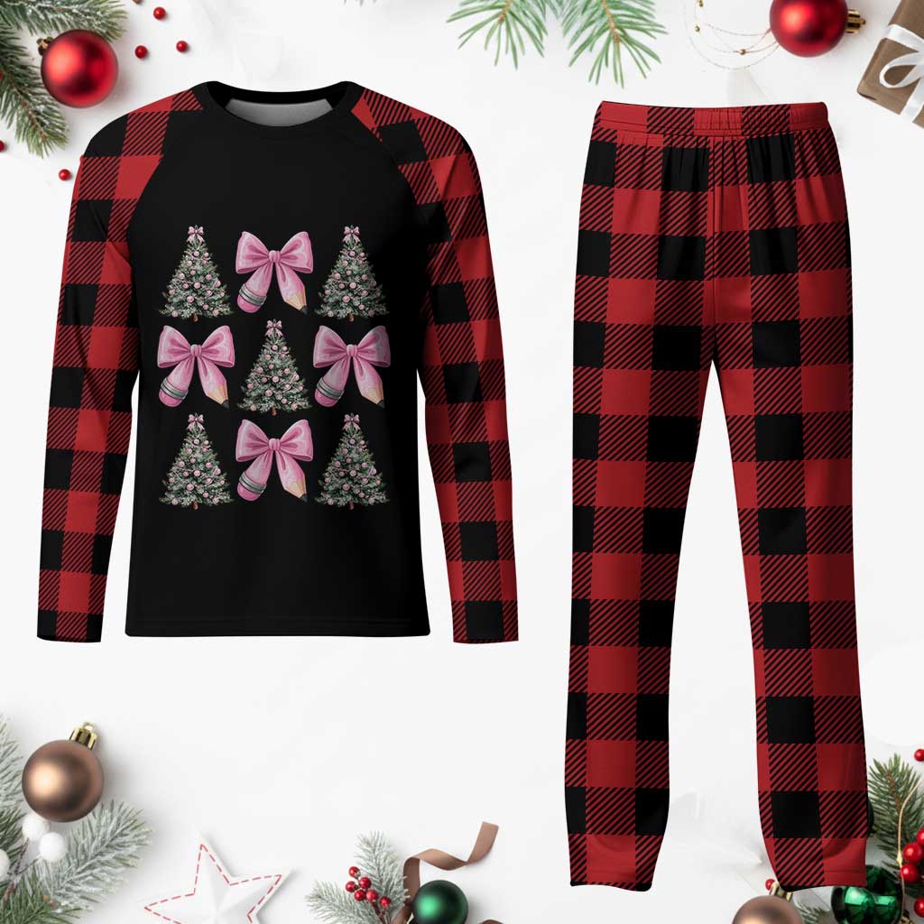 Coquette Bow Christmas Plaid Pajama Set Girly Xmas Tree Teacher Pencil Bow TS10 Buffalo Plaid Print Your Wear