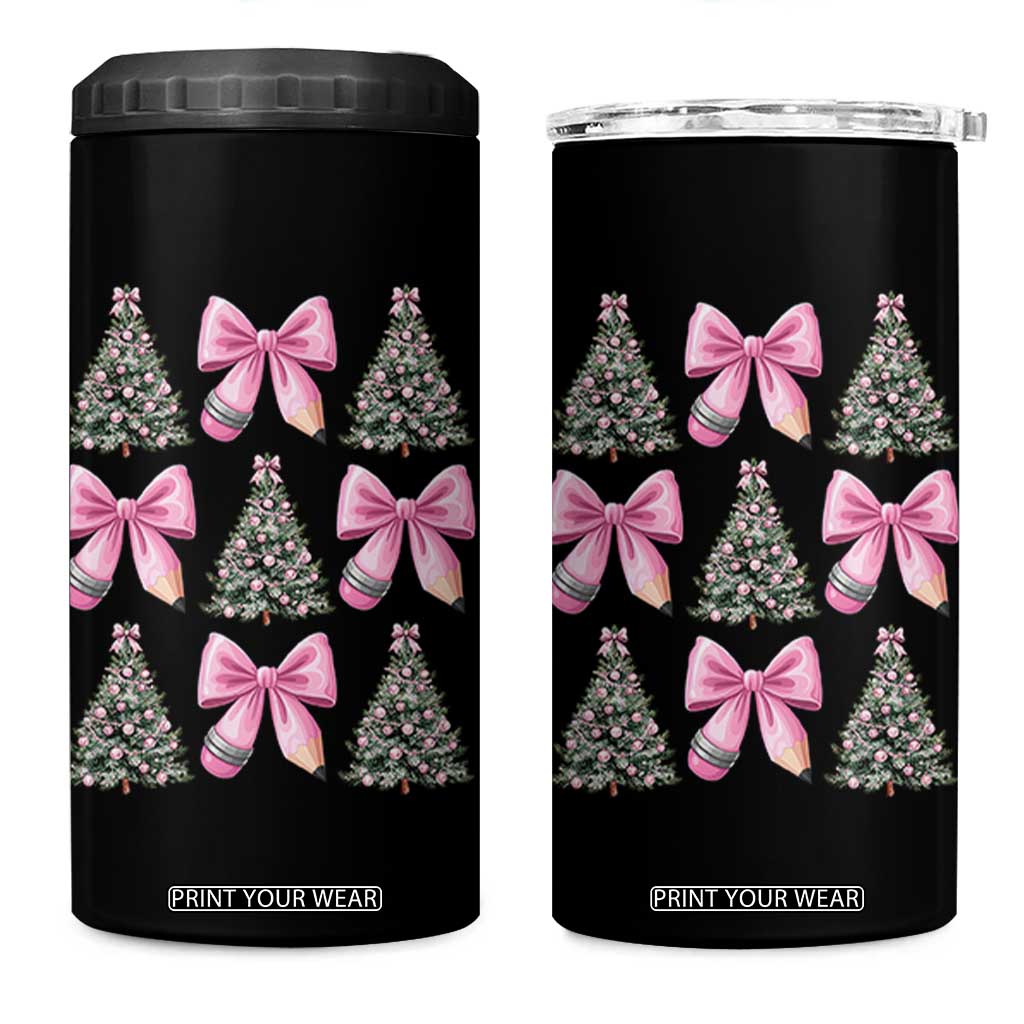 Coquette Bow Christmas 4 in 1 Can Cooler Tumbler Girly Xmas Tree Teacher Pencil Bow TS10 One Size: 16 oz Black Print Your Wear