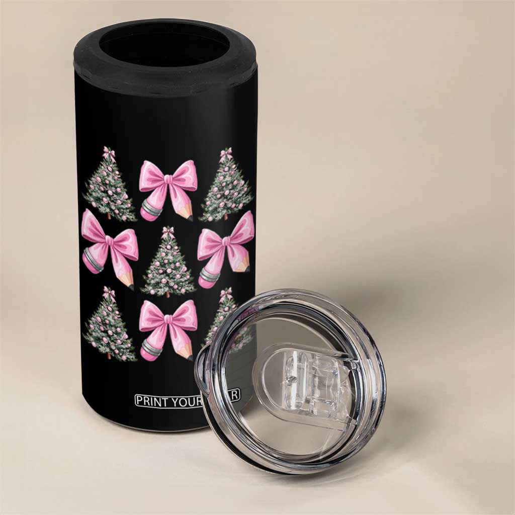 Coquette Bow Christmas 4 in 1 Can Cooler Tumbler Girly Xmas Tree Teacher Pencil Bow TS10 Print Your Wear