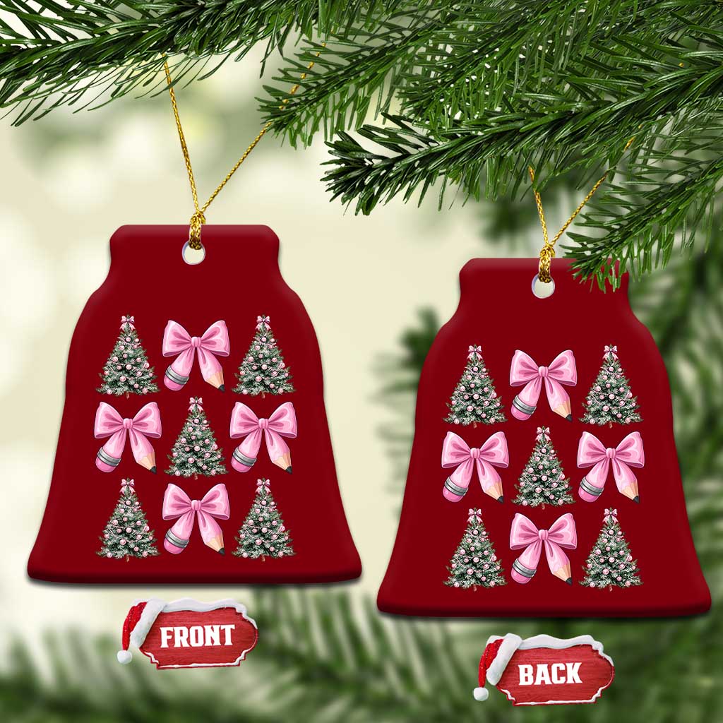 Coquette Bow Christmas Ceramic Ornament Girly Xmas Tree Teacher Pencil Bow TS10 Print Your Wear
