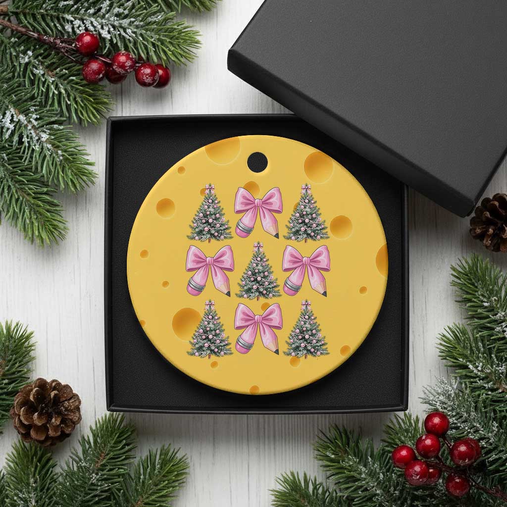 Coquette Bow Christmas Ceramic Ornament Girly Xmas Tree Teacher Pencil Bow TS10 1pc Yellow Cheese Print Your Wear