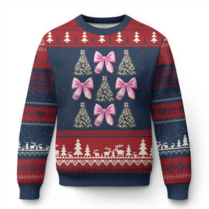Coquette Bow Xmas Ugly Christmas Sweater Girly Xmas Tree Teacher Pencil Bow TS10 Navy Red Print Your Wear