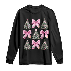Coquette Bow Christmas Long Sleeve Shirt Girly Xmas Tree Teacher Pencil Bow TS10 Black Print Your Wear