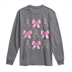 Coquette Bow Christmas Long Sleeve Shirt Girly Xmas Tree Teacher Pencil Bow TS10 Charcoal Print Your Wear
