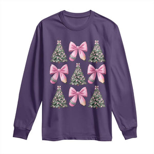 Coquette Bow Christmas Long Sleeve Shirt Girly Xmas Tree Teacher Pencil Bow TS10 Purple Print Your Wear