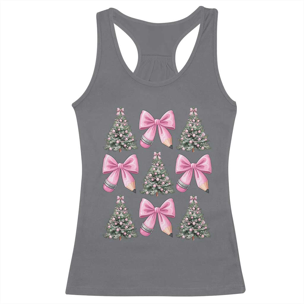 Coquette Bow Christmas Racerback Tank Top Girly Xmas Tree Teacher Pencil Bow TS10 Charcoal Print Your Wear
