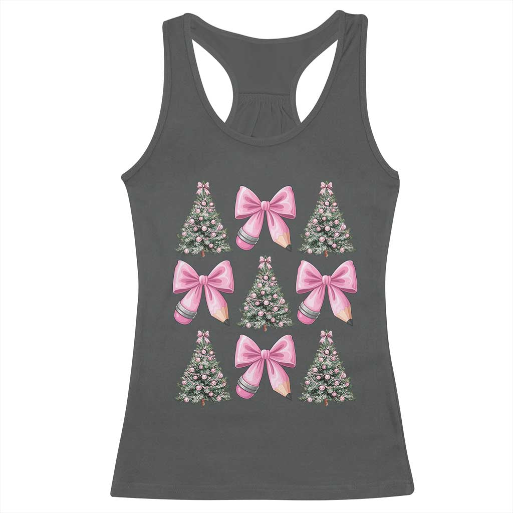 Coquette Bow Christmas Racerback Tank Top Girly Xmas Tree Teacher Pencil Bow TS10 Dark Heather Print Your Wear