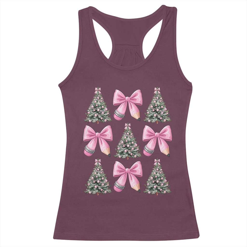Coquette Bow Christmas Racerback Tank Top Girly Xmas Tree Teacher Pencil Bow TS10 Maroon Print Your Wear