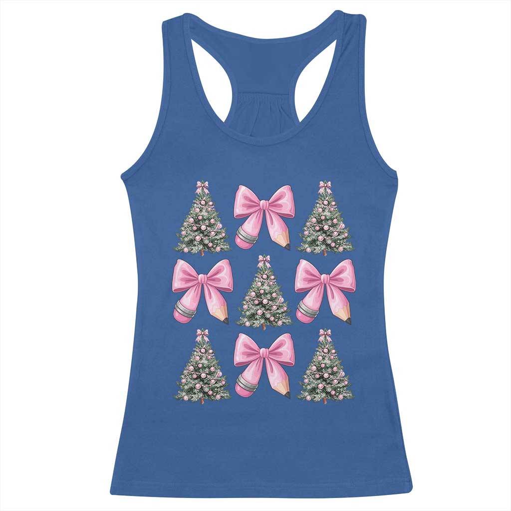 Coquette Bow Christmas Racerback Tank Top Girly Xmas Tree Teacher Pencil Bow TS10 Royal Blue Print Your Wear