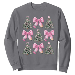 Coquette Bow Christmas Sweatshirt Girly Xmas Tree Teacher Pencil Bow TS10 Charcoal Print Your Wear