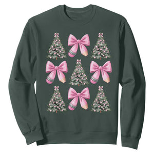 Coquette Bow Christmas Sweatshirt Girly Xmas Tree Teacher Pencil Bow TS10 Dark Forest Green Print Your Wear