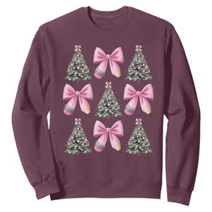 Coquette Bow Christmas Sweatshirt Girly Xmas Tree Teacher Pencil Bow TS10 Maroon Print Your Wear
