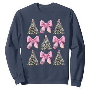 Coquette Bow Christmas Sweatshirt Girly Xmas Tree Teacher Pencil Bow TS10 Navy Print Your Wear