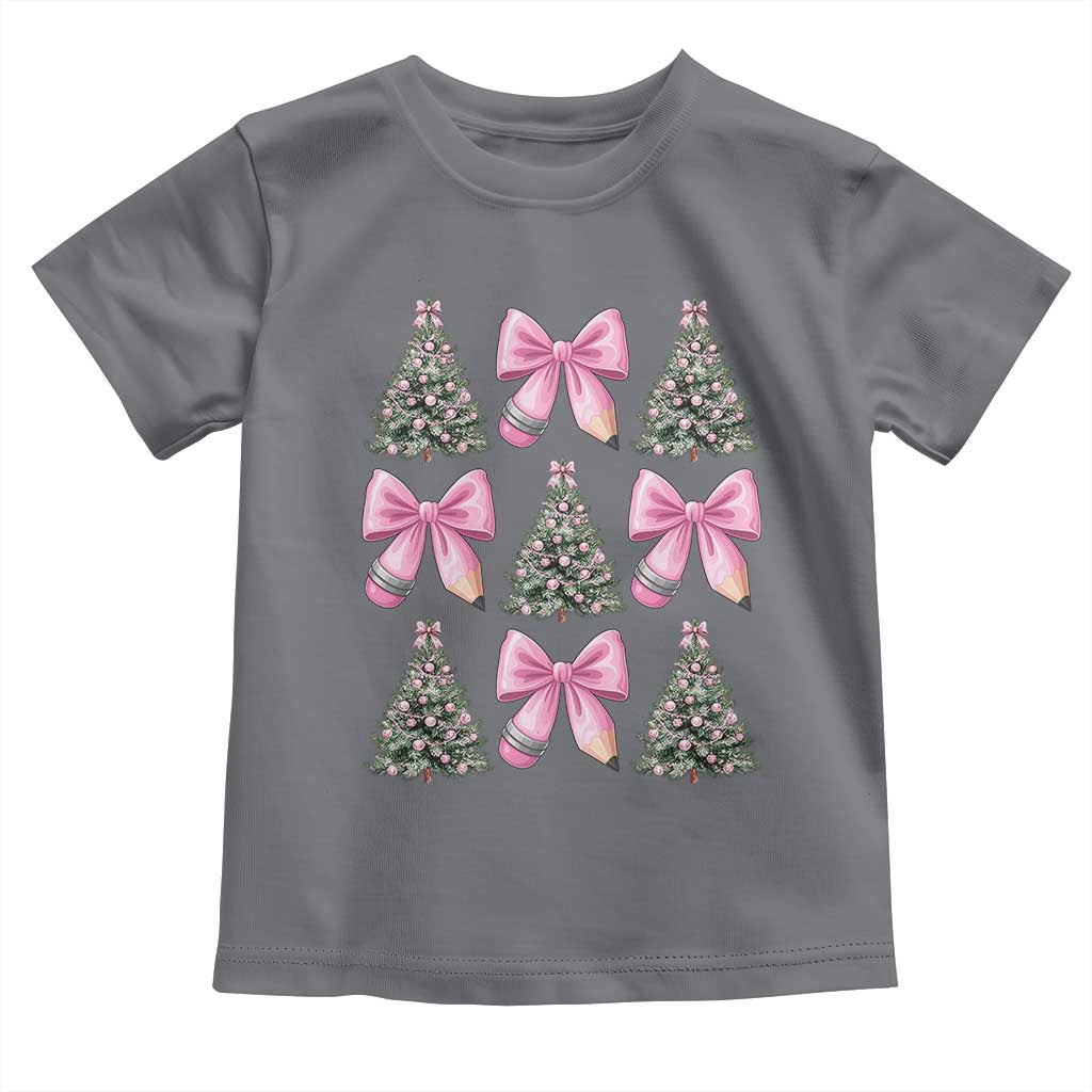 Coquette Bow Christmas Toddler T Shirt Girly Xmas Tree Teacher Pencil Bow TS10 Charcoal Print Your Wear