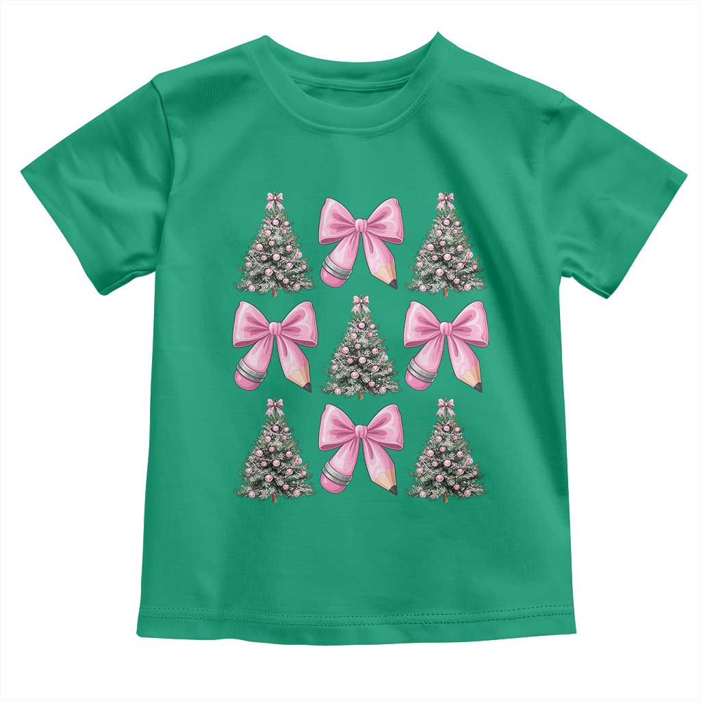Coquette Bow Christmas Toddler T Shirt Girly Xmas Tree Teacher Pencil Bow TS10 Irish Green Print Your Wear