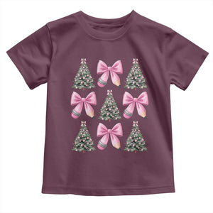 Coquette Bow Christmas Toddler T Shirt Girly Xmas Tree Teacher Pencil Bow TS10 Maroon Print Your Wear