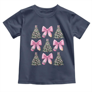 Coquette Bow Christmas Toddler T Shirt Girly Xmas Tree Teacher Pencil Bow TS10 Navy Print Your Wear